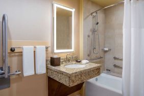 Guest bathroom with shower at Hyatt Regency Greenwich.