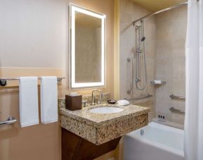 Guest bathroom with shower at Hyatt Regency Greenwich.