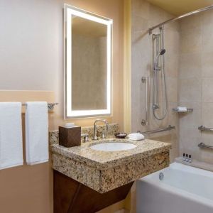 Guest bathroom with shower at Hyatt Regency Greenwich.