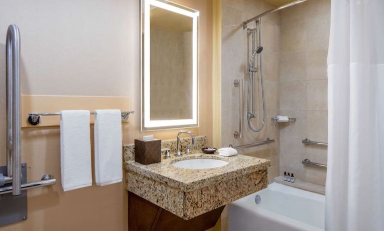 Guest bathroom with shower at Hyatt Regency Greenwich.