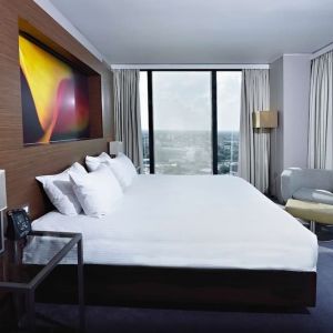 King room with city views at Hilton Manchester Deansgate.