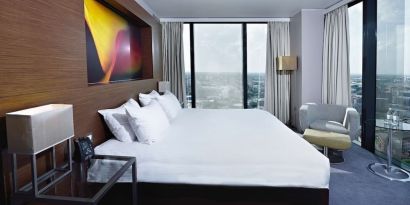 King room with city views at Hilton Manchester Deansgate.