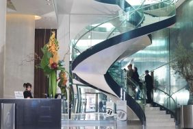 Lobby staircase at Hilton Manchester Deansgate.