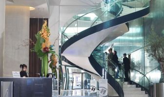 Lobby staircase at Hilton Manchester Deansgate.