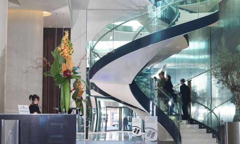 Lobby staircase at Hilton Manchester Deansgate.