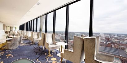 Lounge and coworking space at Hilton Manchester Deansgate.