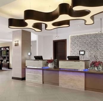 Hotel lobby and reception at DoubleTree By Hilton Woking.