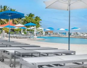 Sun loungers and umbrellas at Ramada Plaza Marco Polo Beach Resort.