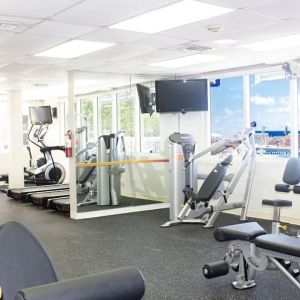 Fitness center at Ramada Plaza Marco Polo Beach Resort.