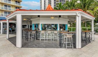 Hotel bar and coworking space at Ramada Plaza Marco Polo Beach Resort.