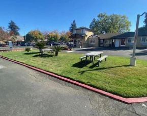 Outdoor garden seating at North Bay Inn.