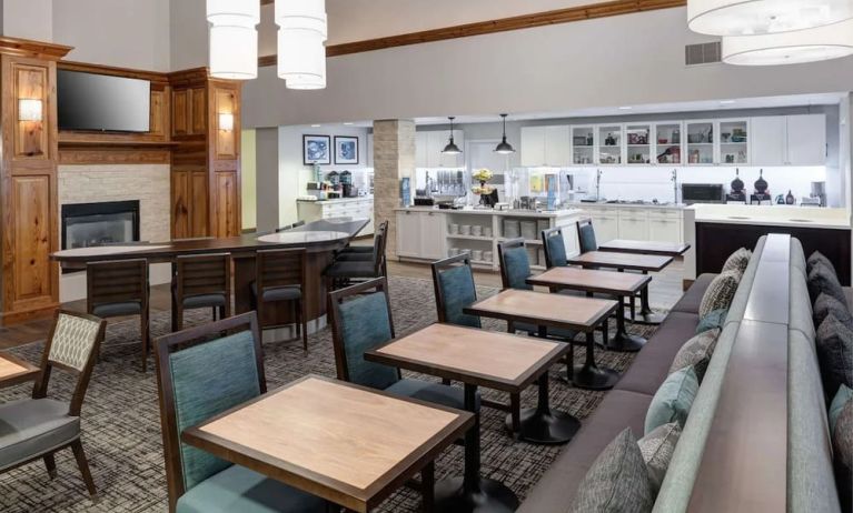 Dining and coworking space at Homewood Suites By Hilton Austin NW Near The Domain.