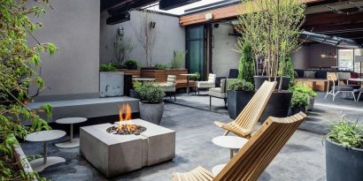 Breezy courtyard at Freepoint Hotel Cambridge, A Tapestry Collection.