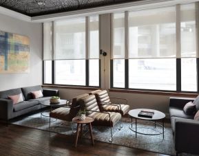 Lobby and coworking lounge at The Boxer Boston.