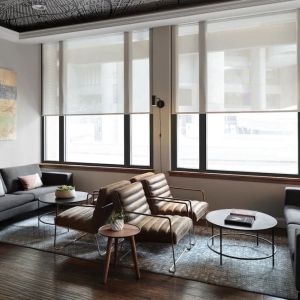 Lobby and coworking lounge at The Boxer Boston.