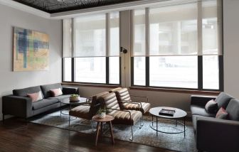 Lobby and coworking lounge at The Boxer Boston.