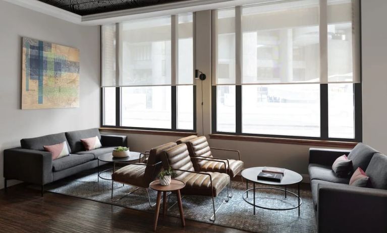 Lobby and coworking lounge at The Boxer Boston.