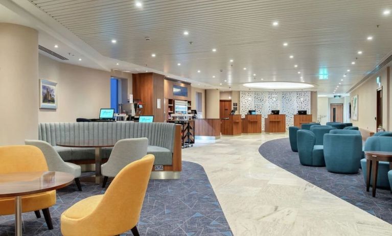 Lobby and coworking lounge at Hilton Garden Inn London Heathrow Terminals 2 And 3.