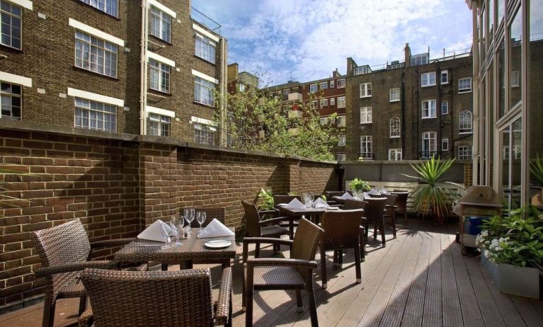 Outdoor patio at Hilton London Euston.