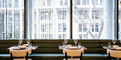 Hotel bar seating with natural light at The Westminster London, Curio Collection By Hilton.  