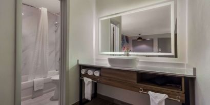 Private bathroom with shower at Signature Inn Houston Galleria.