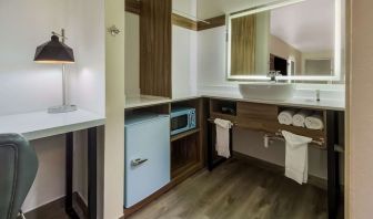 Day use room with mini-fridge and private bathroom at Signature Inn Houston Galleria.