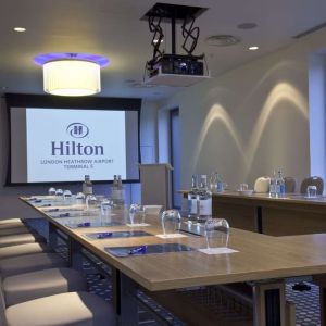 Professional meeting room at Hilton London Heathrow Airport Terminal 5. 