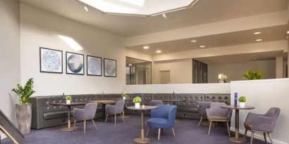 Lobby and coworking lounge at DoubleTree By Hilton Manchester Airport.