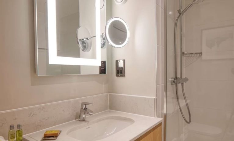 Guest bathroom with shower at DoubleTree By Hilton Southampton.