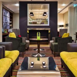 Reception area at Hampton By Hilton London Luton Airport.