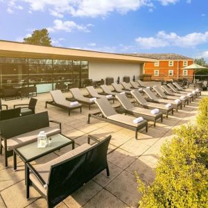 Outdoor sun deck at DoubleTree By Hilton Hotel & Spa Chester.