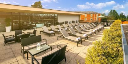 Outdoor sun deck at DoubleTree By Hilton Hotel & Spa Chester.