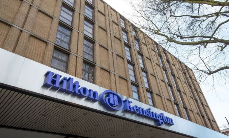 Hotel exterior at Hilton London Kensington.
