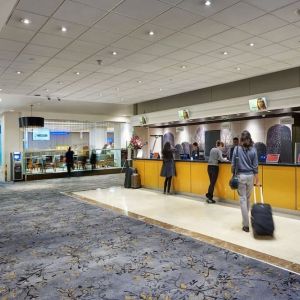 Reception area at Hilton London Kensington.
