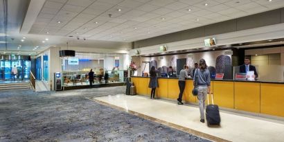 Reception area at Hilton London Kensington.
