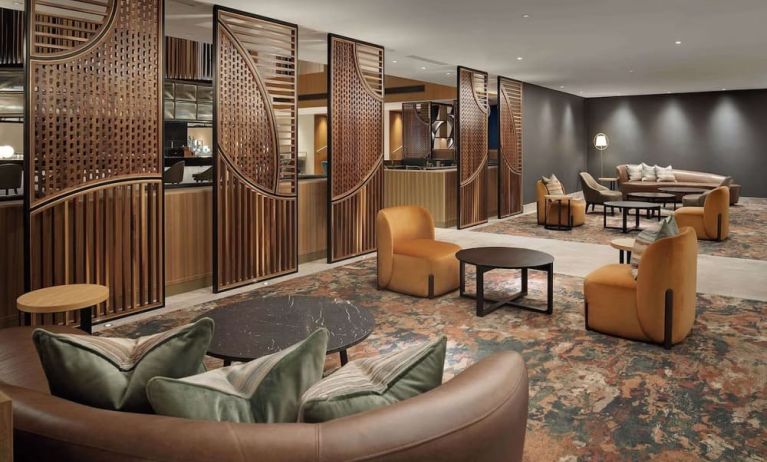 Lobby and coworking lounge at Hilton London Metropole. 