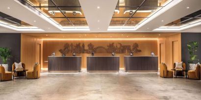 Reception area at Hilton London Metropole. 