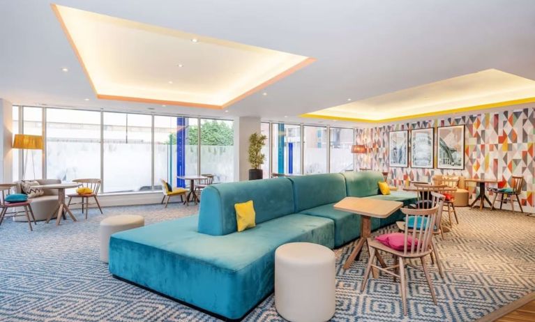 Lobby and coworking lounge at Hampton By Hilton Sheffield. 