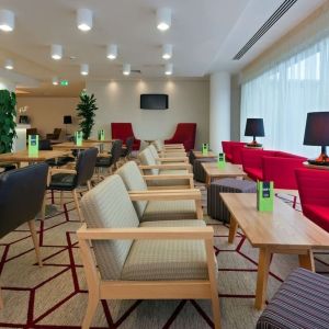 Lounge and coworking space at Hampton By Hilton London Gatwick Airport.