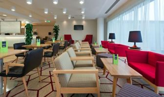 Lounge and coworking space at Hampton By Hilton London Gatwick Airport.