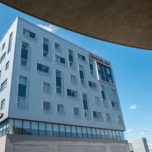 Hotel exterior at the airport at Hampton By Hilton London Gatwick Airport.