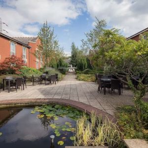 Pretty hotel garden at Hilton Leicester.