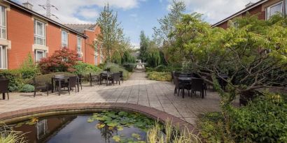 Pretty hotel garden at Hilton Leicester.