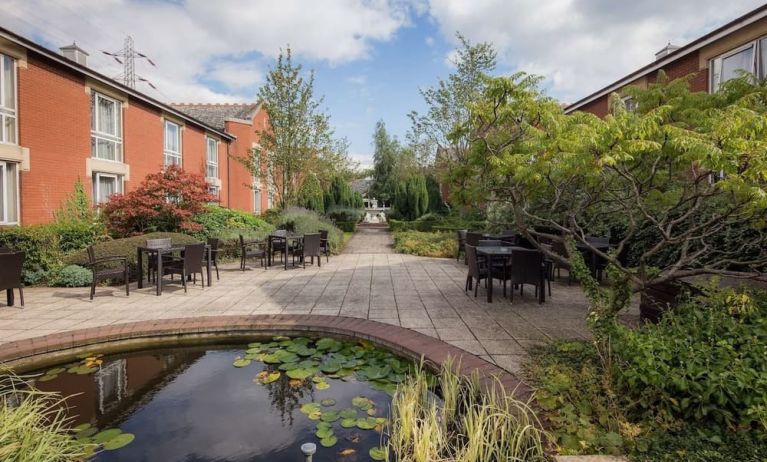 Pretty hotel garden at Hilton Leicester.