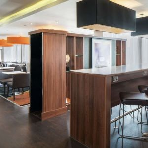 Hotel bar and coworking space at Hampton By Hilton Birmingham Broad Street.