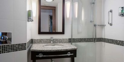 Private bathroom with shower at Hampton By Hilton Birmingham Broad Street.