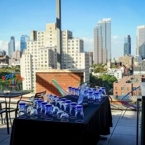 Rooftop terrace with city view at Fairfield Inn & Suites New York Brooklyn.