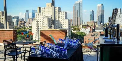 Rooftop terrace with city view at Fairfield Inn & Suites New York Brooklyn.