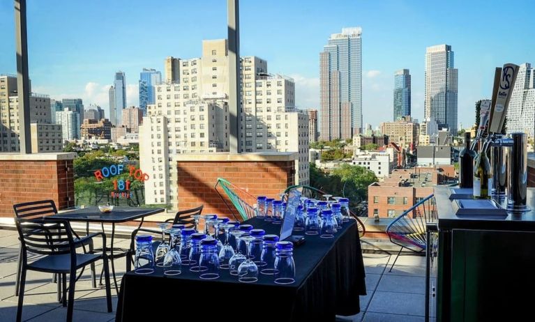 Rooftop terrace with city view at Fairfield Inn & Suites New York Brooklyn.