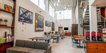 Coworking space and lounge area at Fairfield Inn & Suites New York Brooklyn.